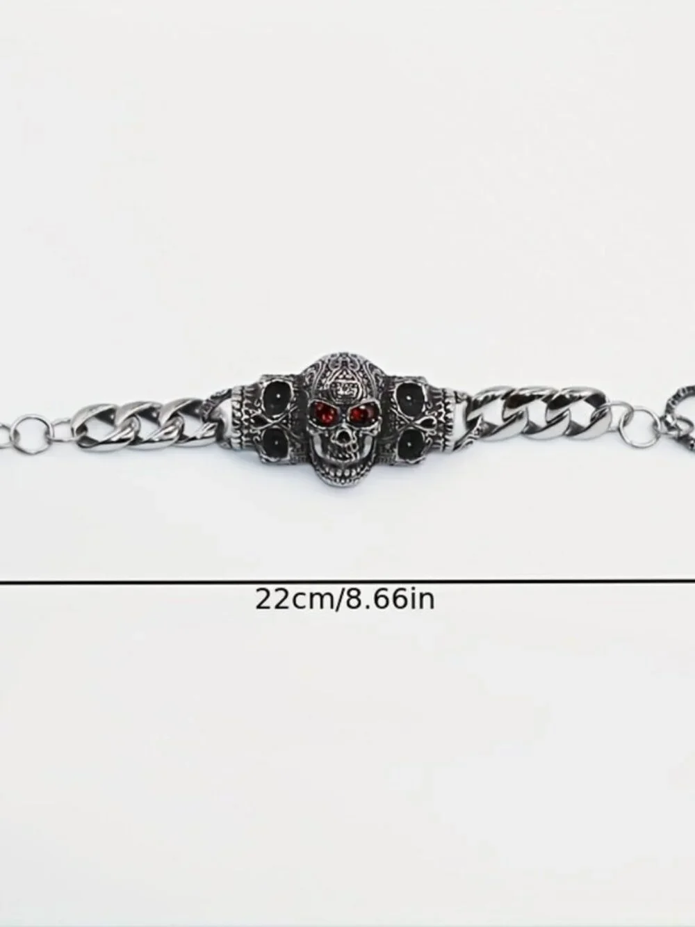 Mens red eye skull bracelet stainless steel gothic